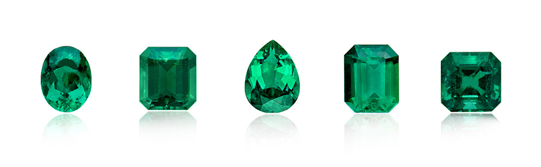 six types of green EMERALDS stones